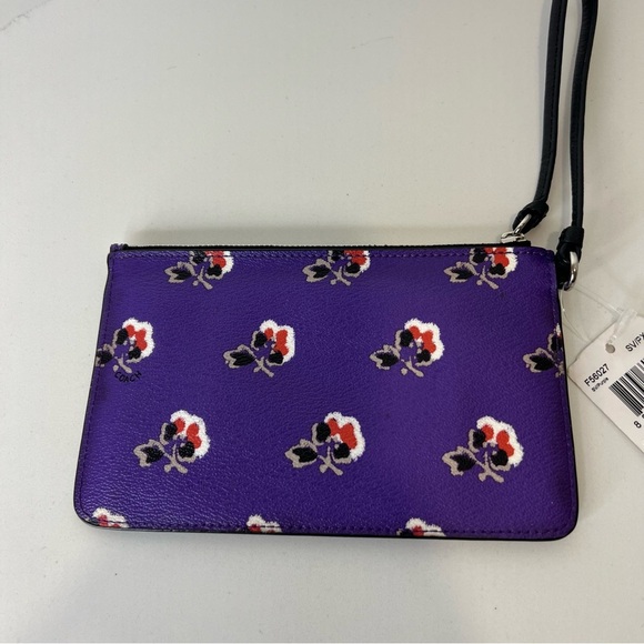 NWT Coach Bramble Rose Purple Leather Floral Print Wristlet Zip Closure - Picture 11 of 15